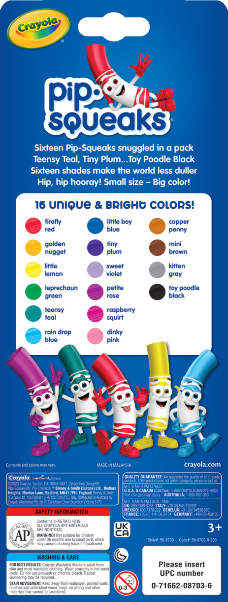 Crayola® 16 Pip-Squeaks™ Washable Markers Back view