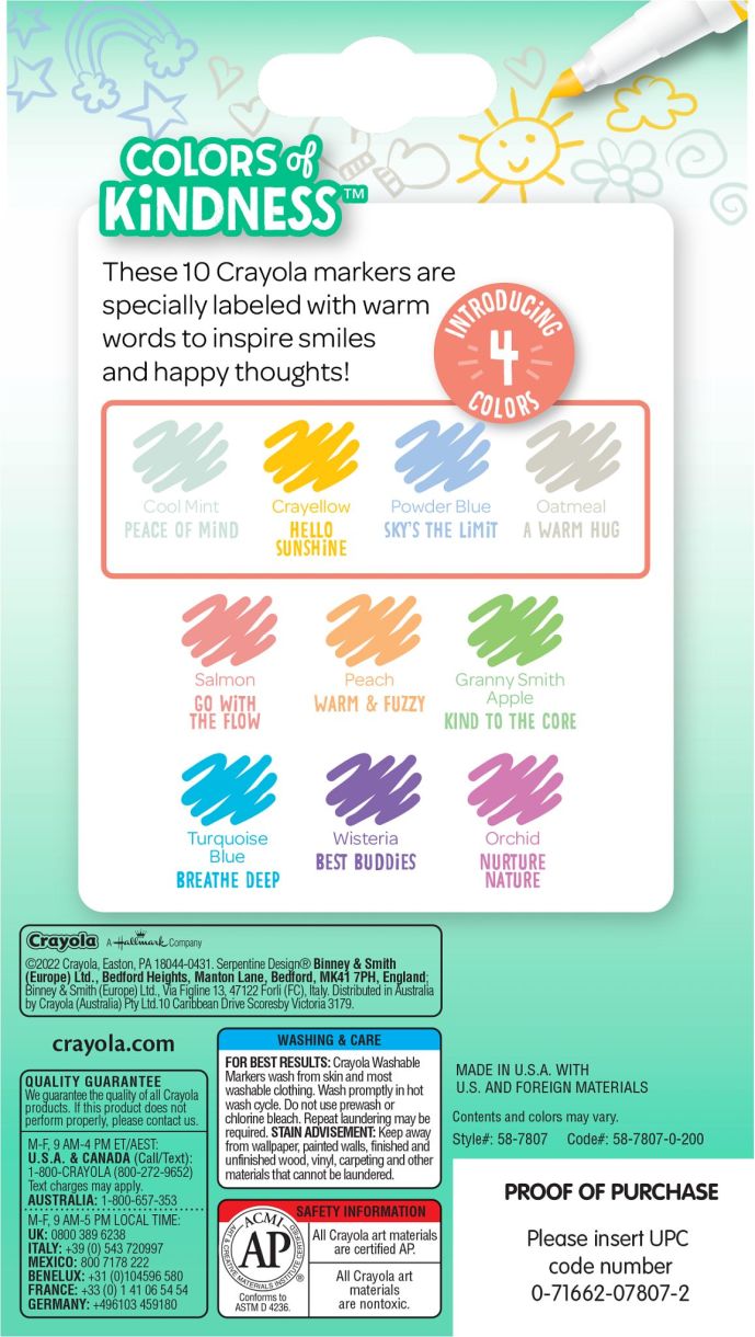 Colors of Kindness - 10 Washable Markers Back view