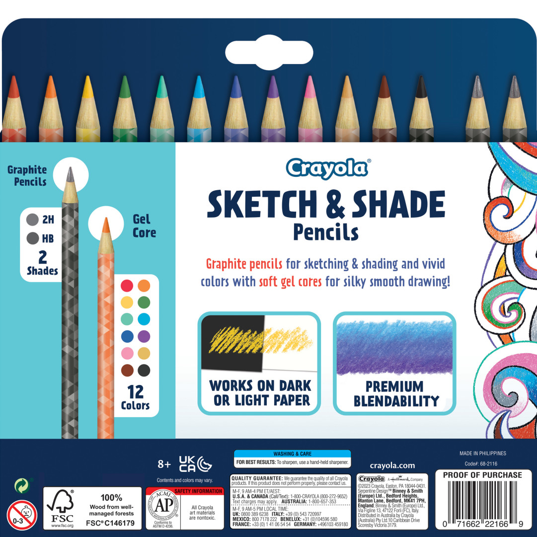 Crayola® Design & Draw - 14 Sketch & Shade Colored Pencils Back view.