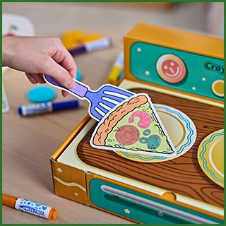 Imaginative kitchen playset you can color with scented markers.