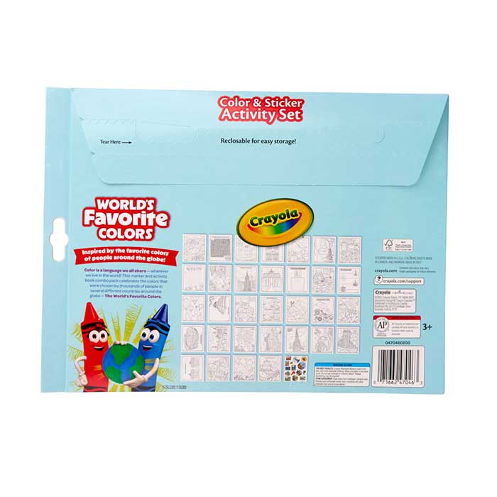 World's Favorite Color Sticker Activity Sheet with Markers back view.