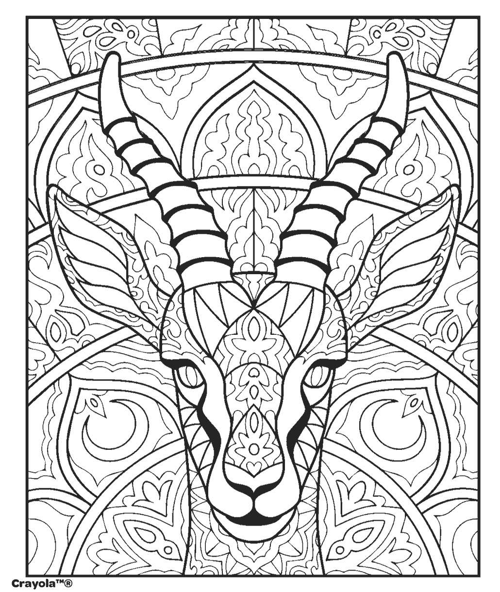 Intricate design adult coloring page featuring an Antelope in mandala style.