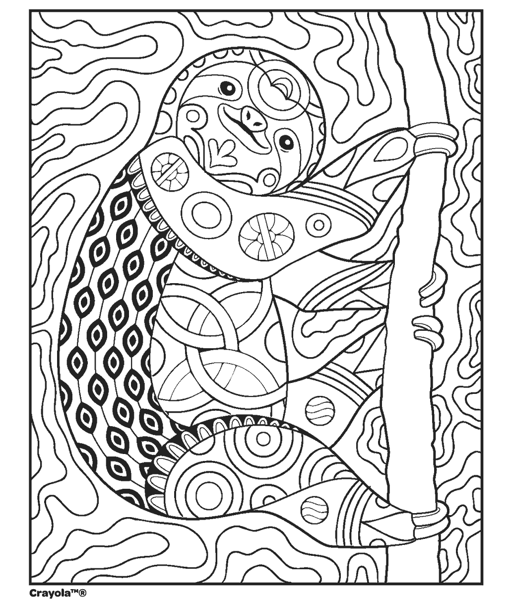 cute sloth hanging on a tree branch mandala coloring page