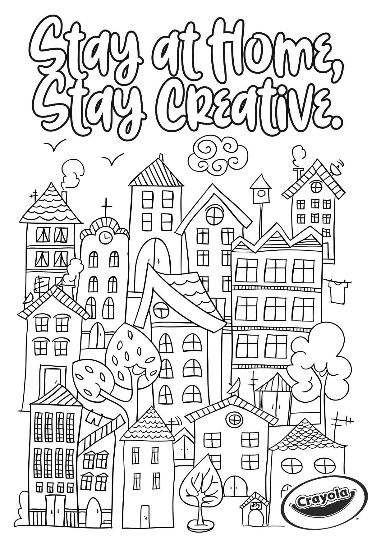 town with stay at home stay creative quote coloring page