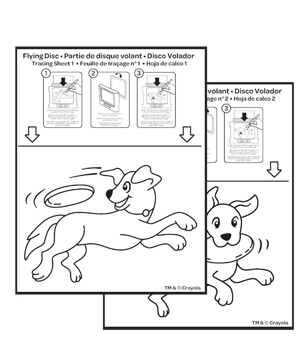 dog catching flying disc animated glow board tracing sheets