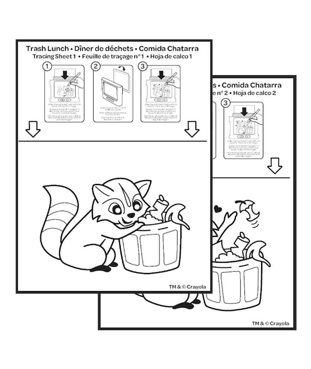Raccoon looking through trash for lunch tracing sheets for animated glow board.
