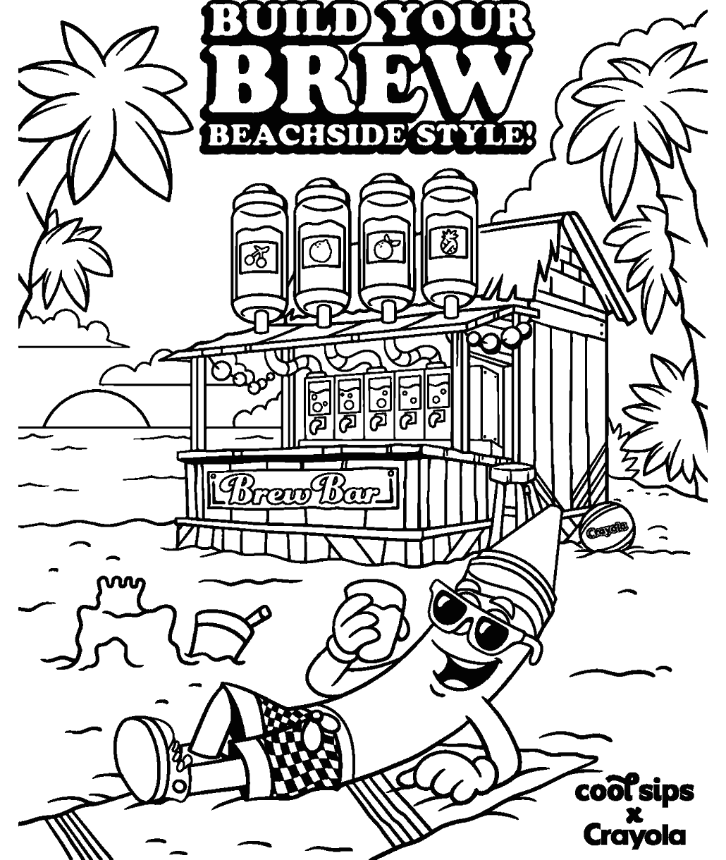 Summer soda coloring sheet with tropical drinks