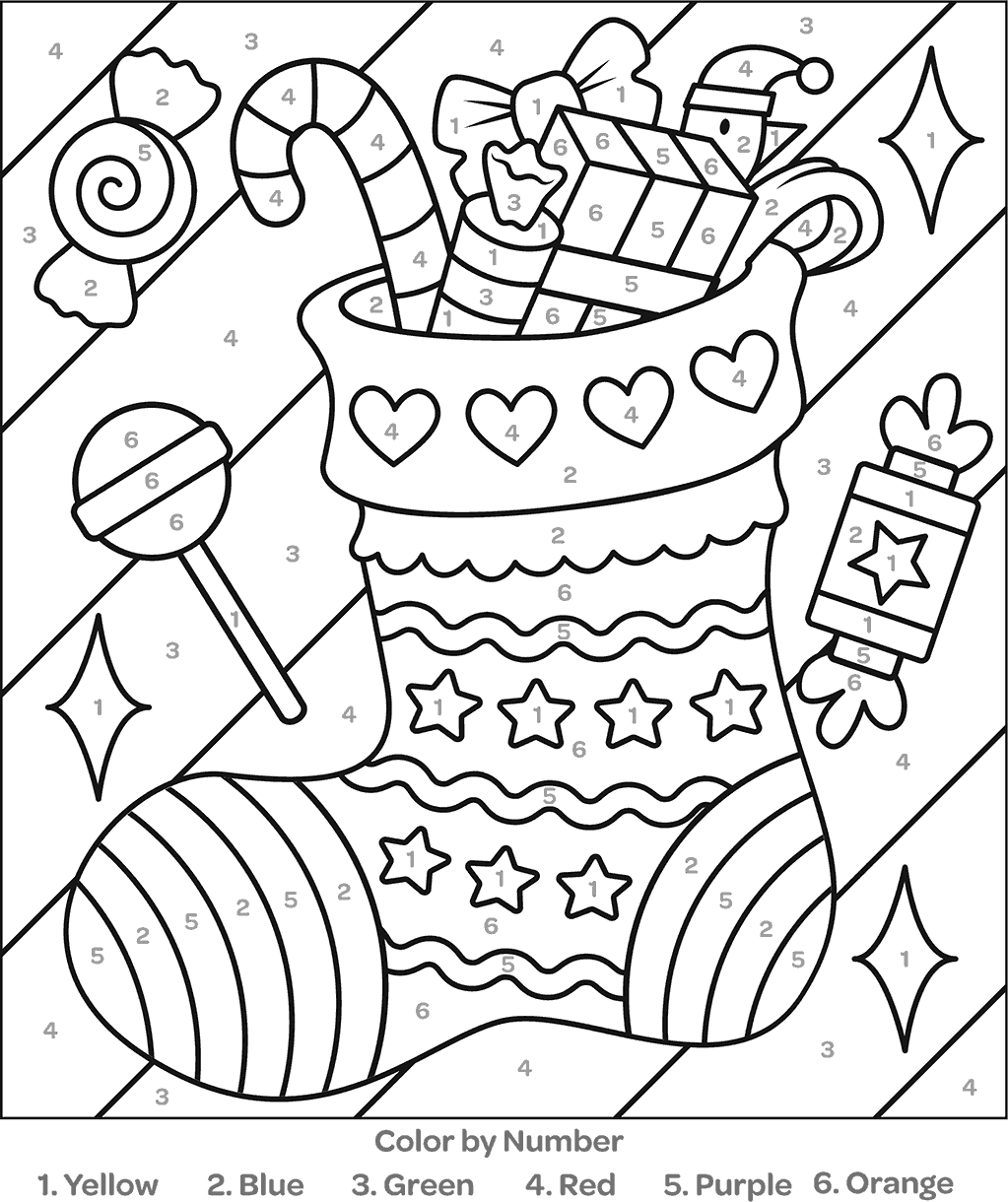 colornumber christmas stocking coloring page | crayola