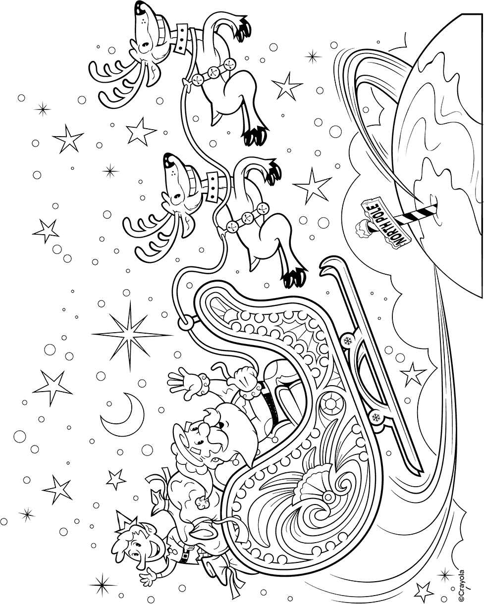 Santa and Reindeer at the North Pole Coloring Sheet