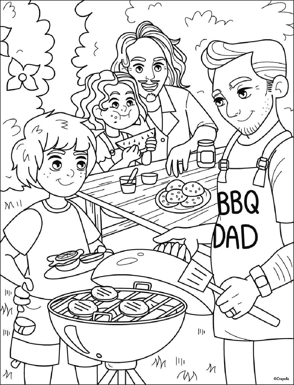 father's day bbq with two dads coloring page