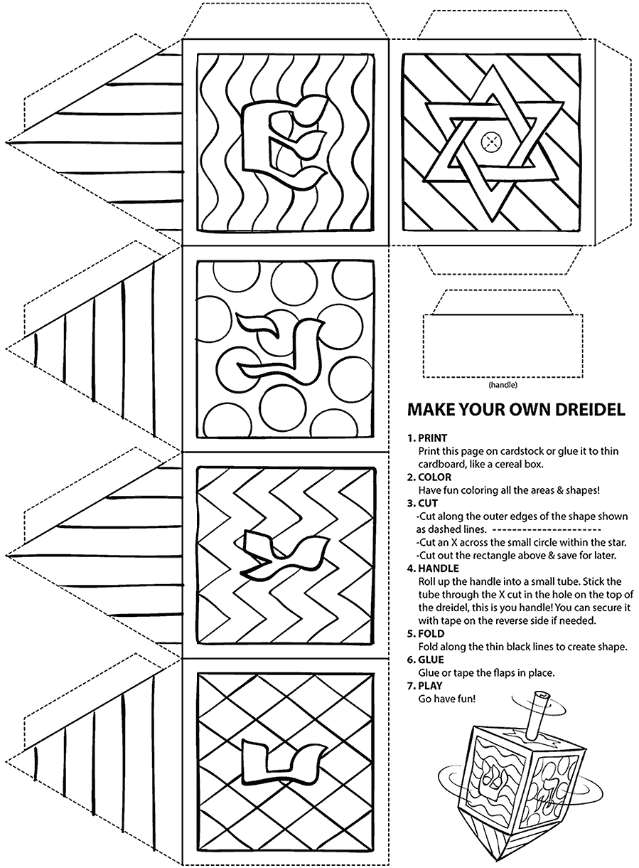 make your own dreidel free printable coloring page for kids