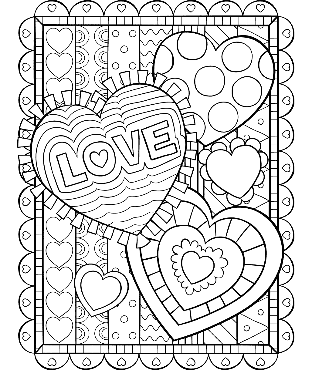 valentine hearts coloring page for kids