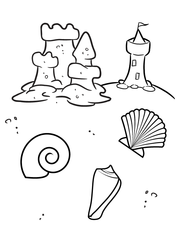 sandcastle with shells coloring page