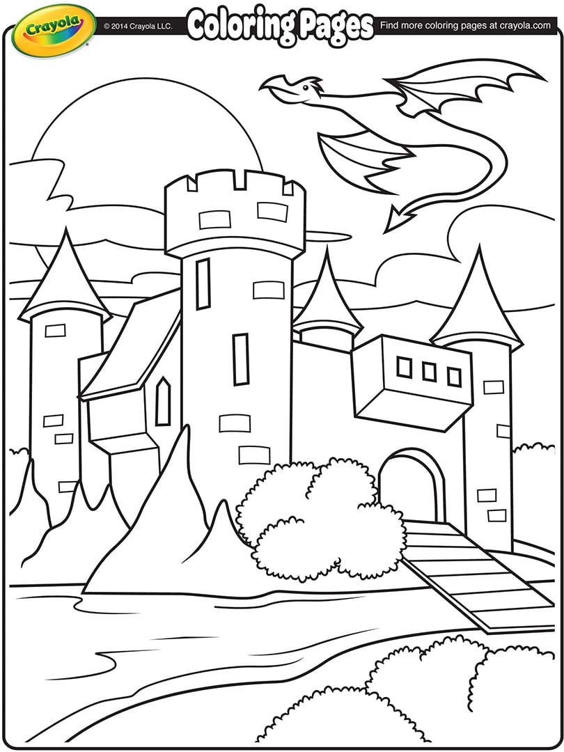 Castle with Dragon Flying Above
