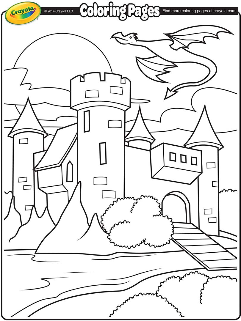 Castle with Dragon Flying Above