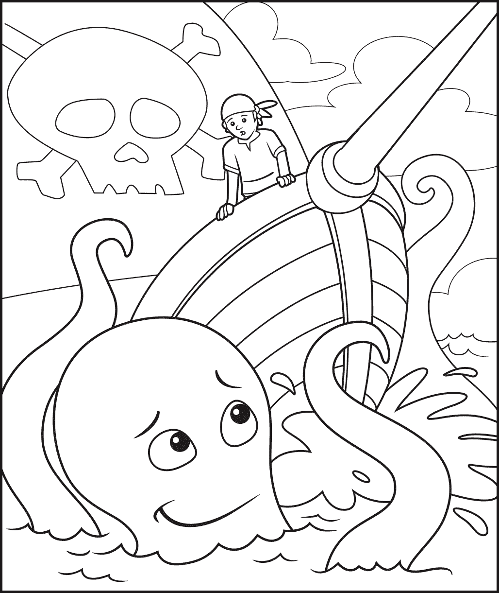 Pirate Ship and Giant Sea Creature