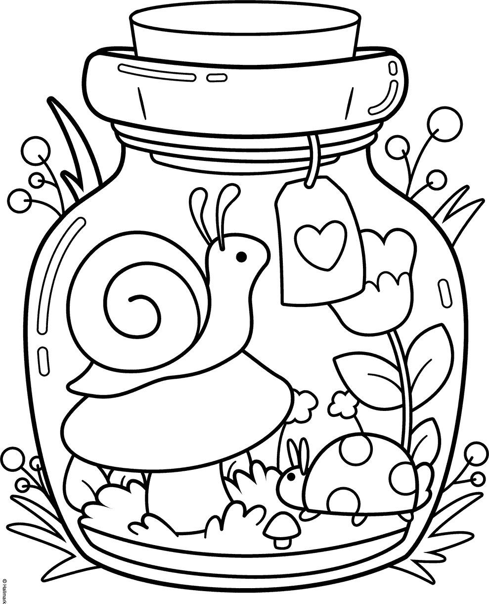 Calming cottage snail house coloring page