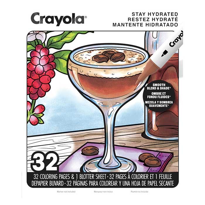 Stay Hydrated Adult Coloring Book, 32 Pgs front view.