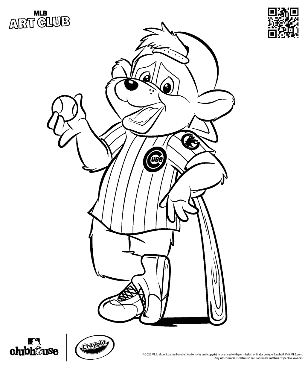 Chicago Cubs mascot, Clark the Cub, plays baseball.