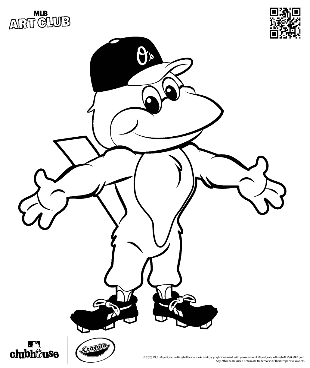 Baltimore Orioles mascot standing with wings spread open.