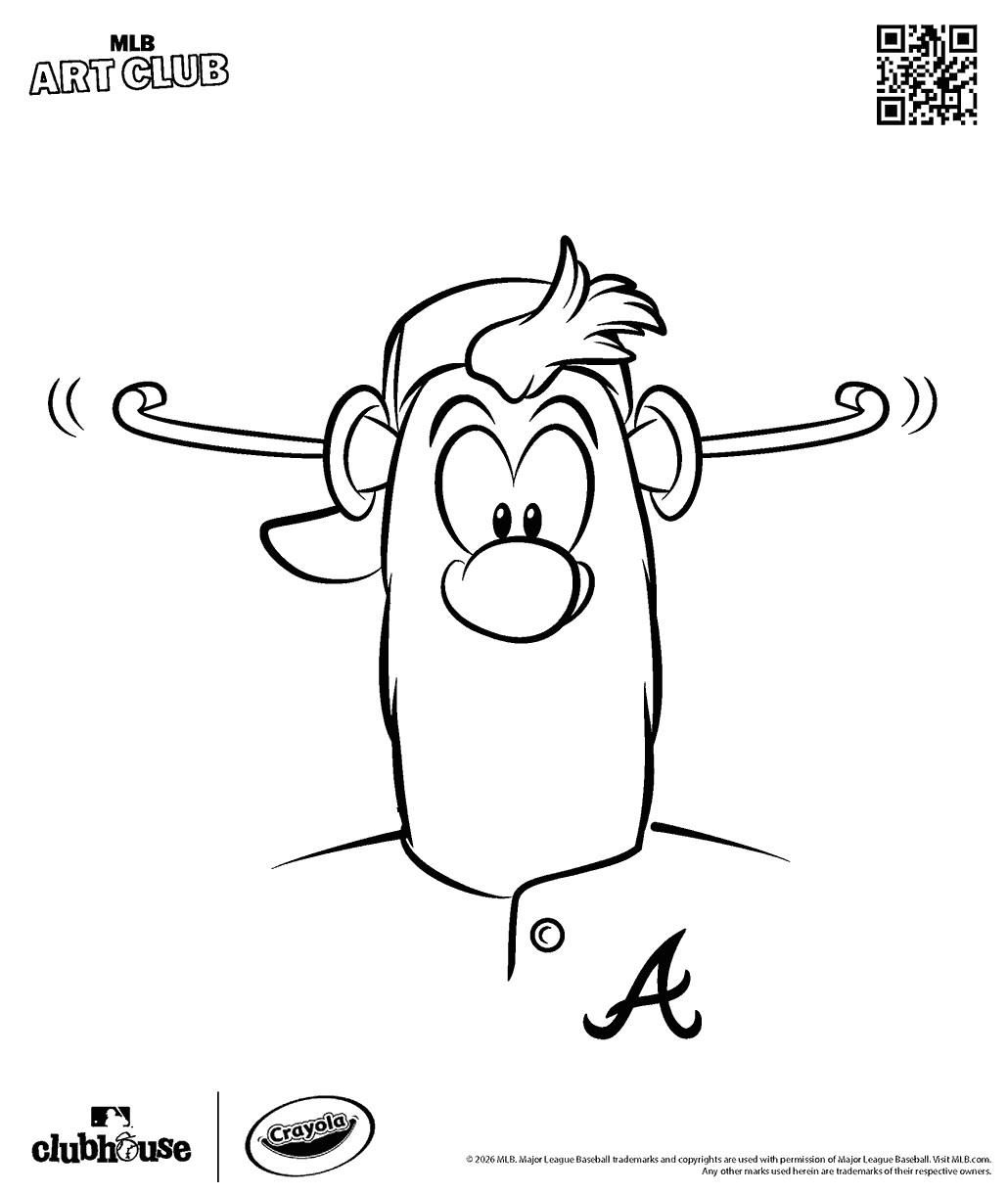 MLB braves mascot, Blooper, says hi free coloring page.