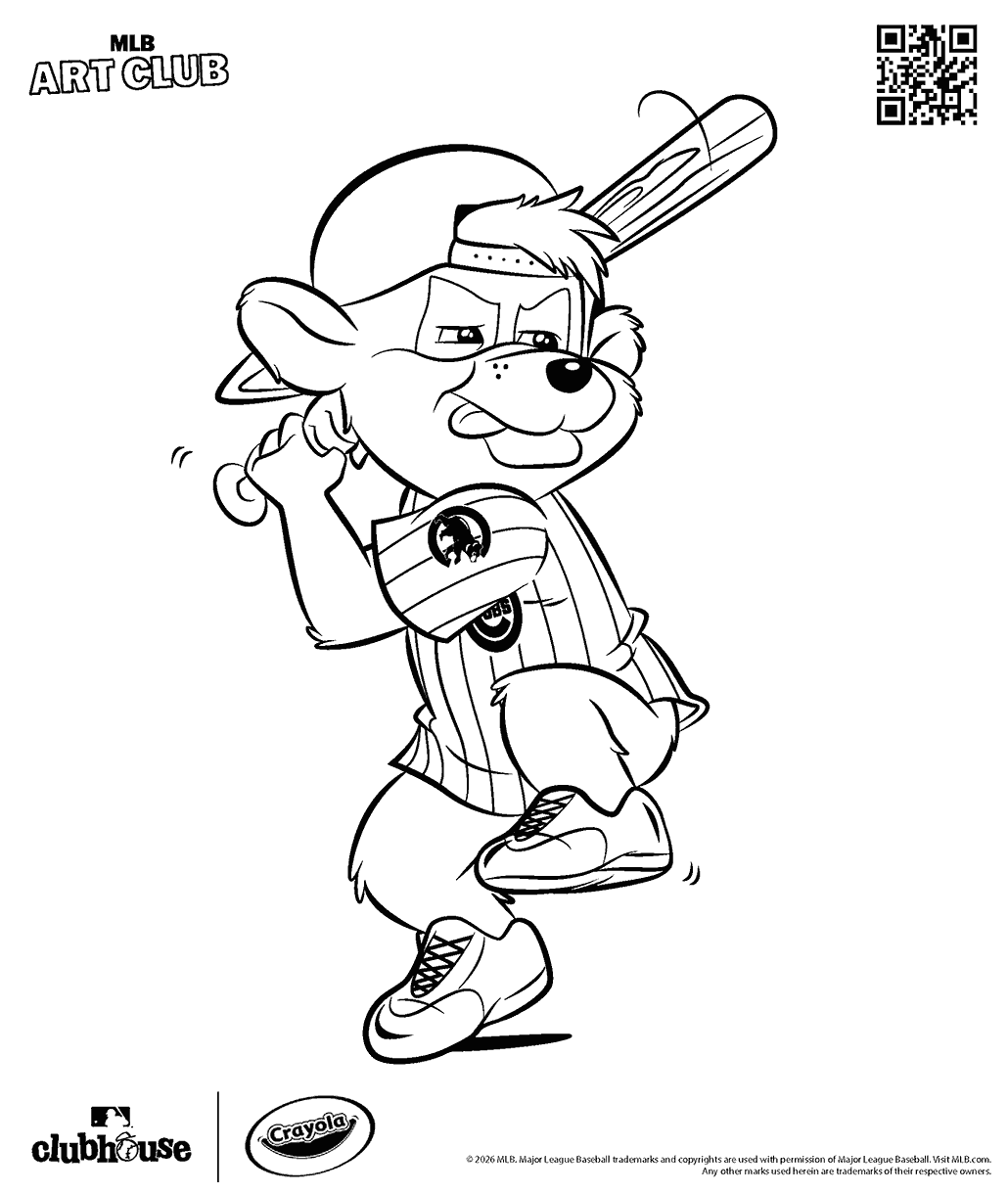 Chicago Cubs mascot, Clark the Cub, at bat.