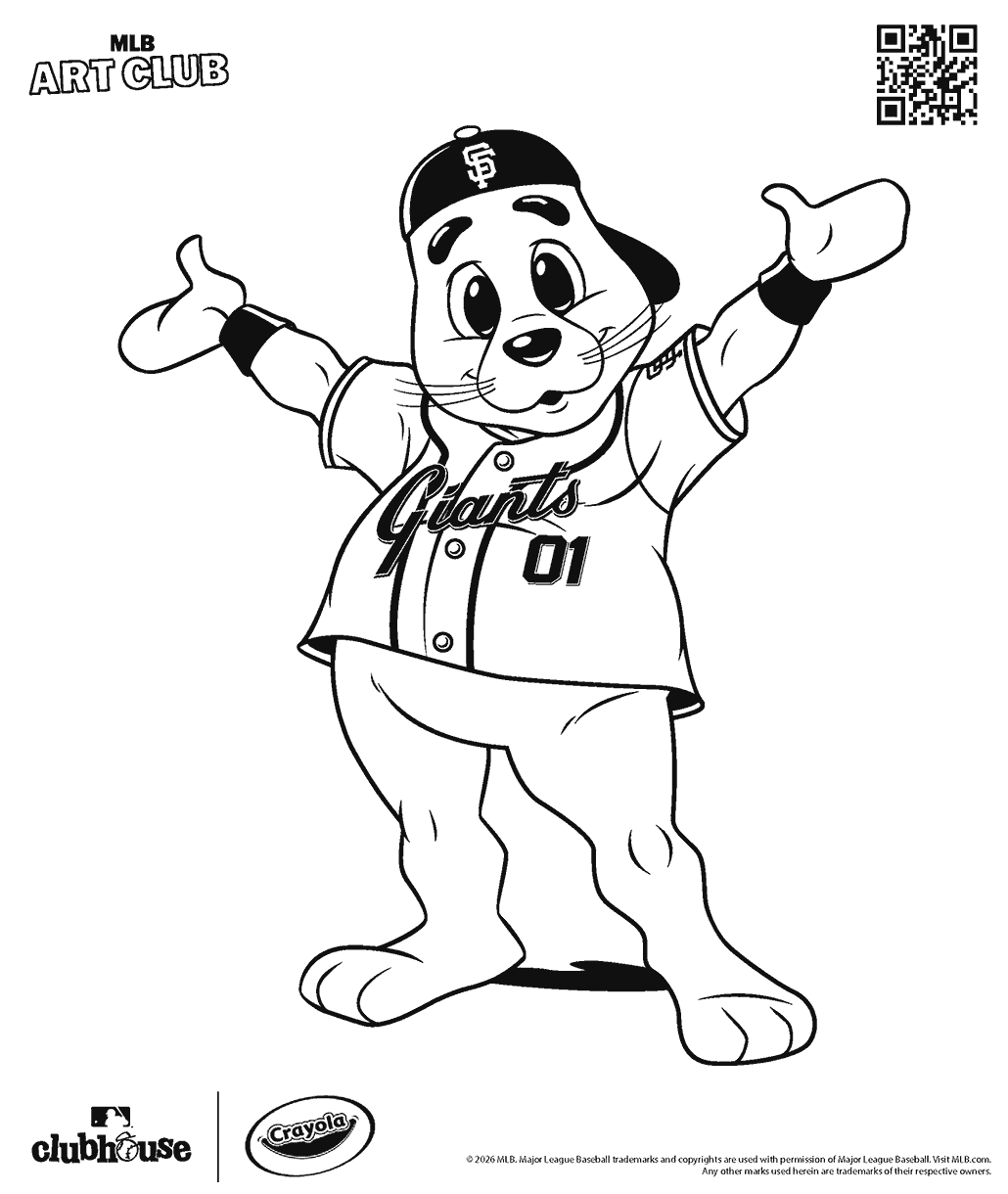 San Francisco Giants mascot Lou Seal waving coloring page.