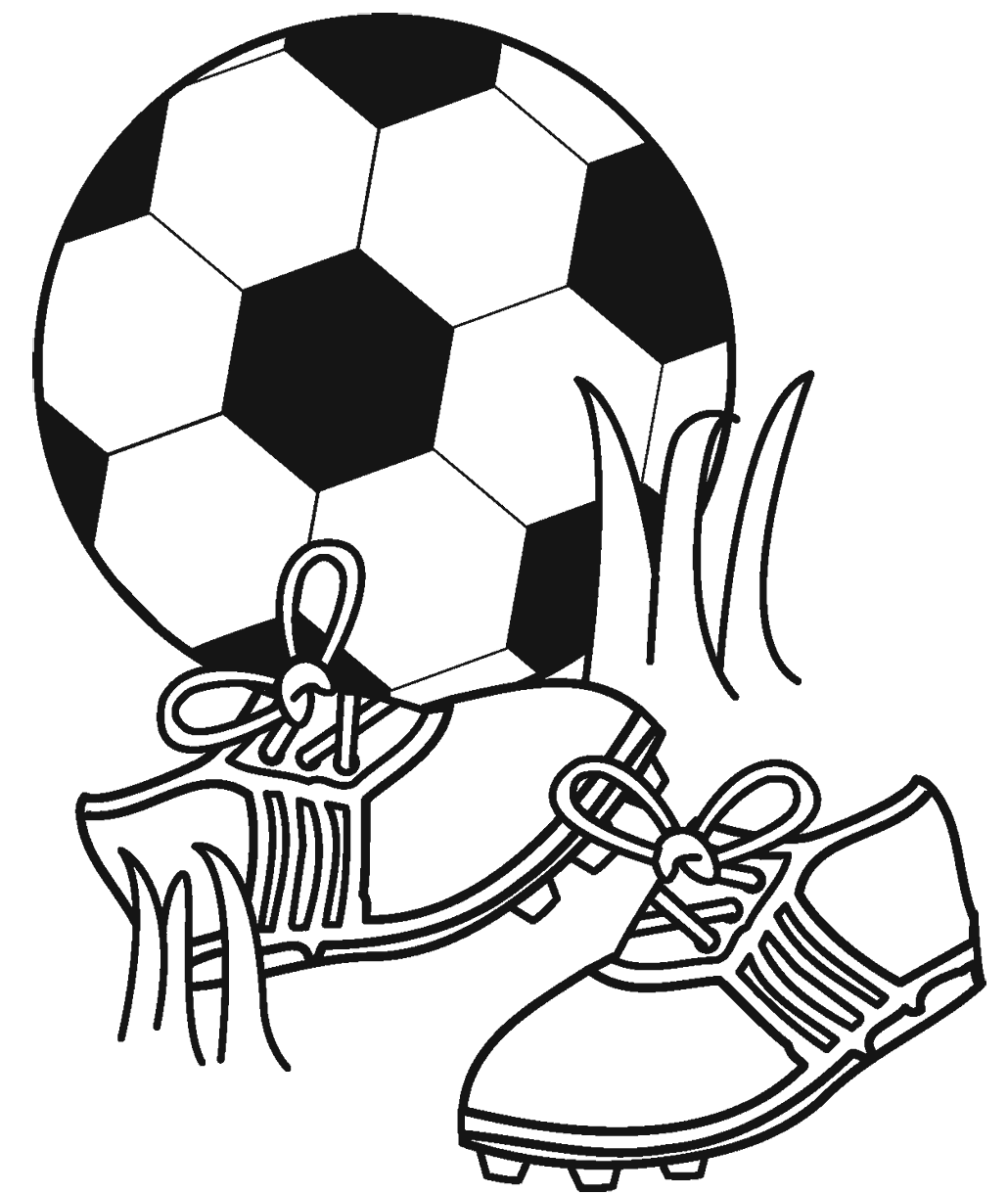 Pagina da colorare per palloni da calcio e scarpe