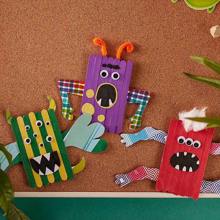 popsicle stick monster craft. top front view.