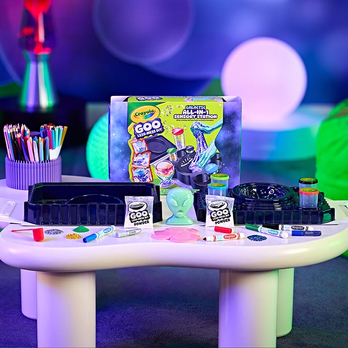 Crayola galactic goo set on table with packaging.