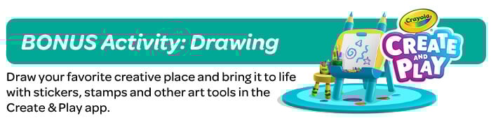 Day 3: Draw your favorite creative place and bring it to life with stickers, stamps and other art tools!