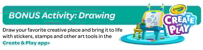 Day 3: Drawing Draw your favorite creative place and bring it to life with stickers, stamps and other art tools!
