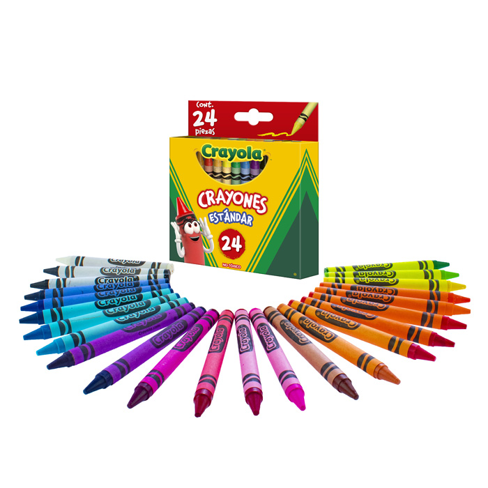 Crayones Estandar 24 pzs embalaje y contenido