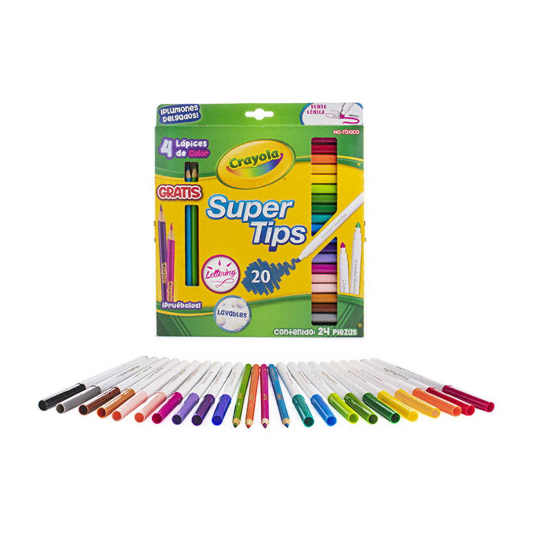 20 Super tips + 4 Lpices de color Packaging with contents
