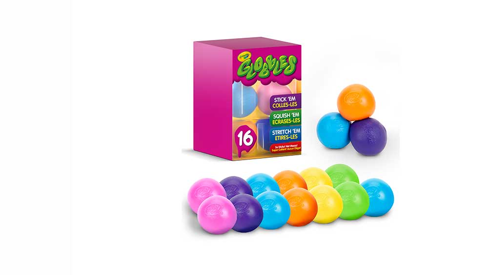16 count package of globbles behind row of 13 globbles and 3 globble pyramid.