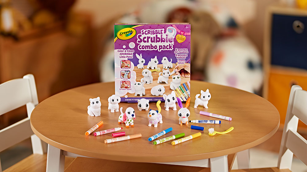 Scribble Scrubbie Combo Pack packaging and contents on table.