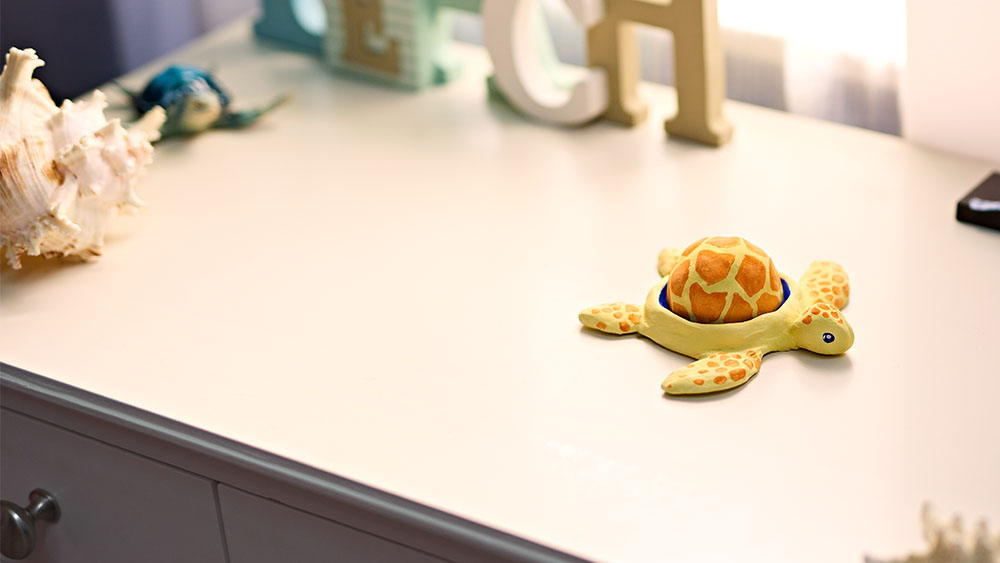 Clay turtle on a dresser
