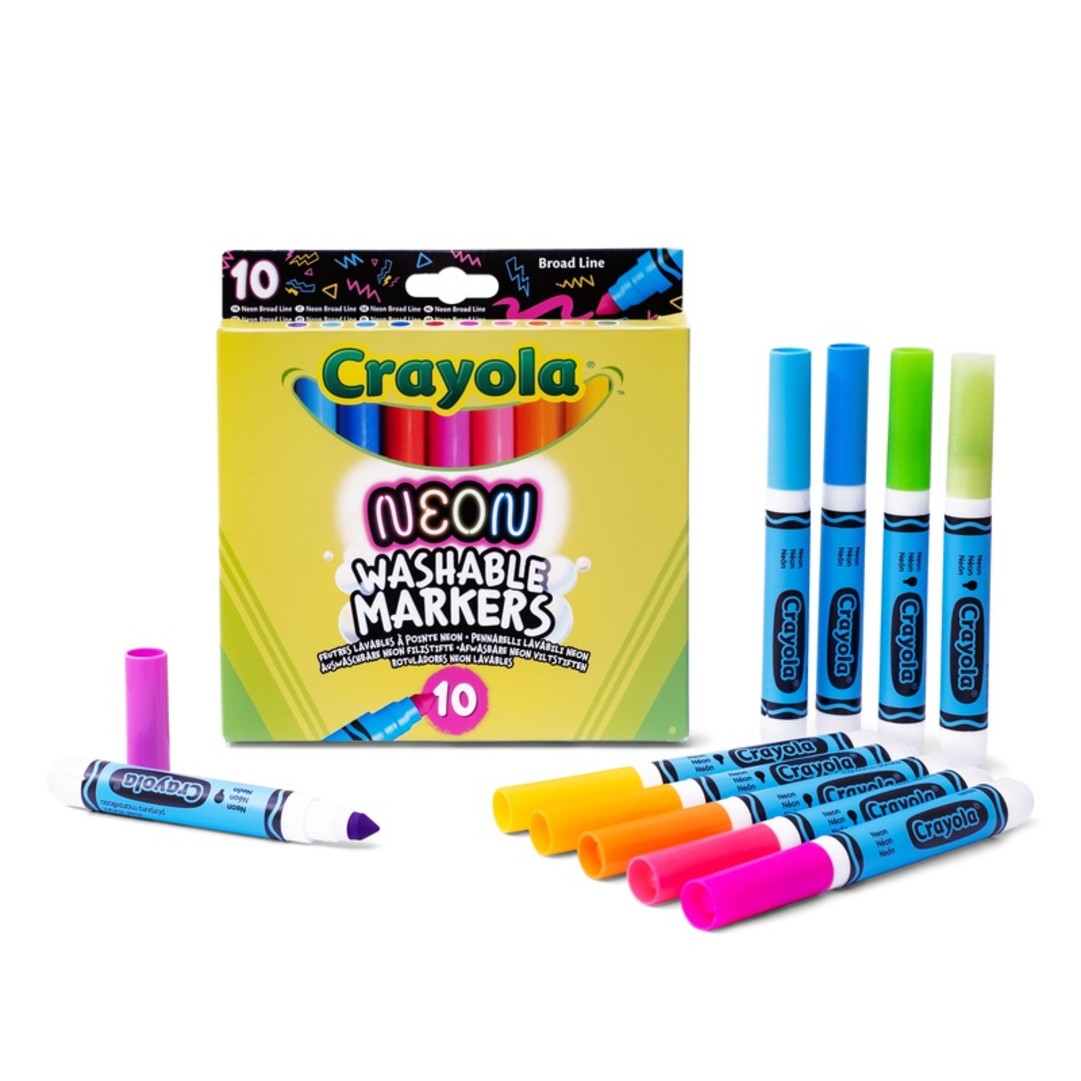 10 Pennarelli  Lavabili  Punta Maxi Colori NeonPackaging with contents
