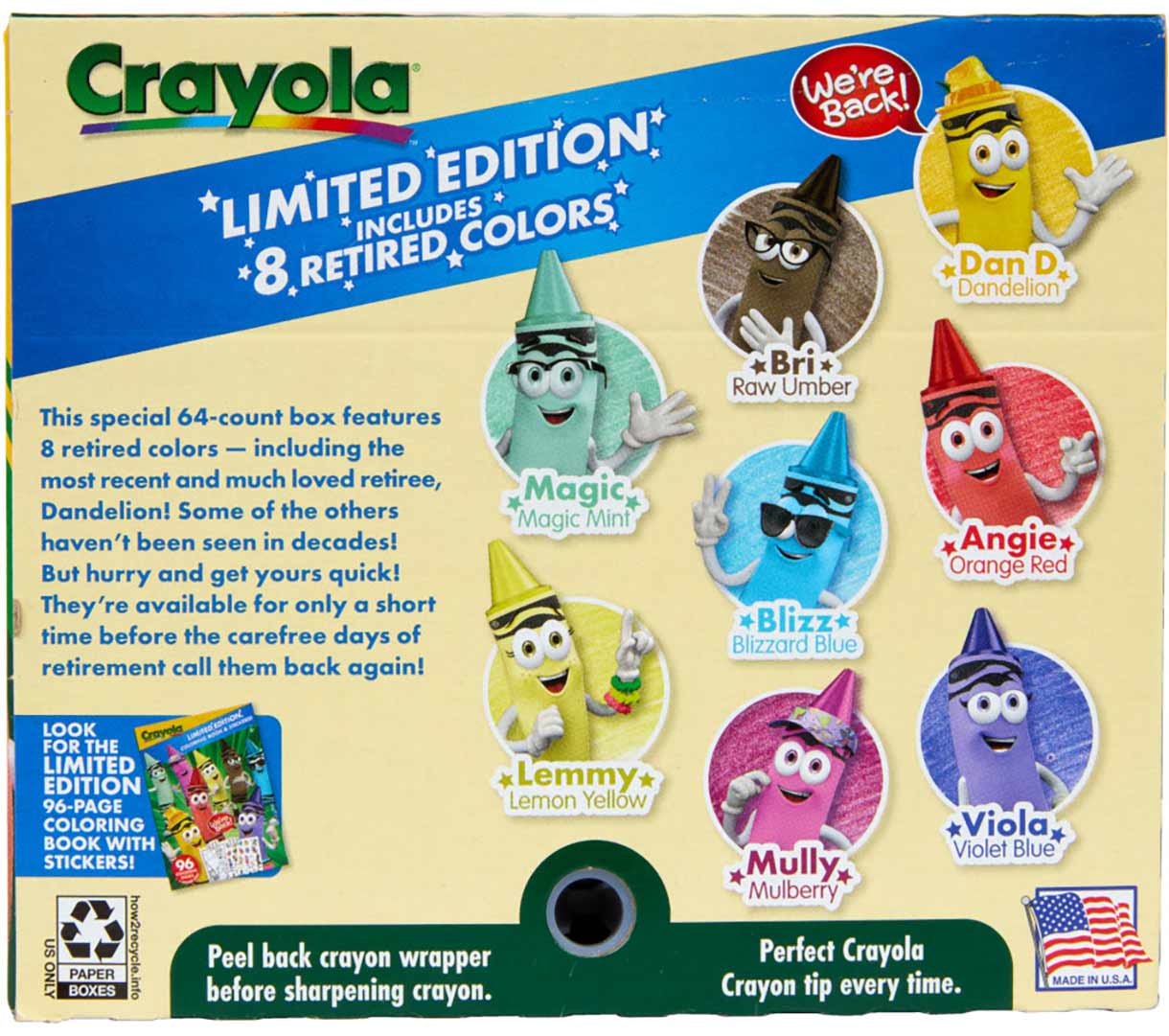 Classic & Limited Edition Retired Crayons. 64 count. back view.