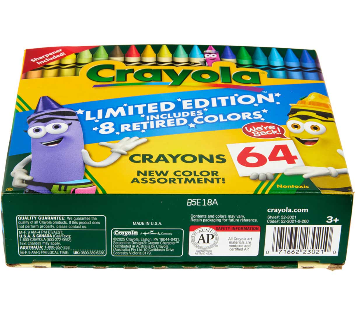 Classic & Limited Edition Retired Crayons. 64 count. top and side view.