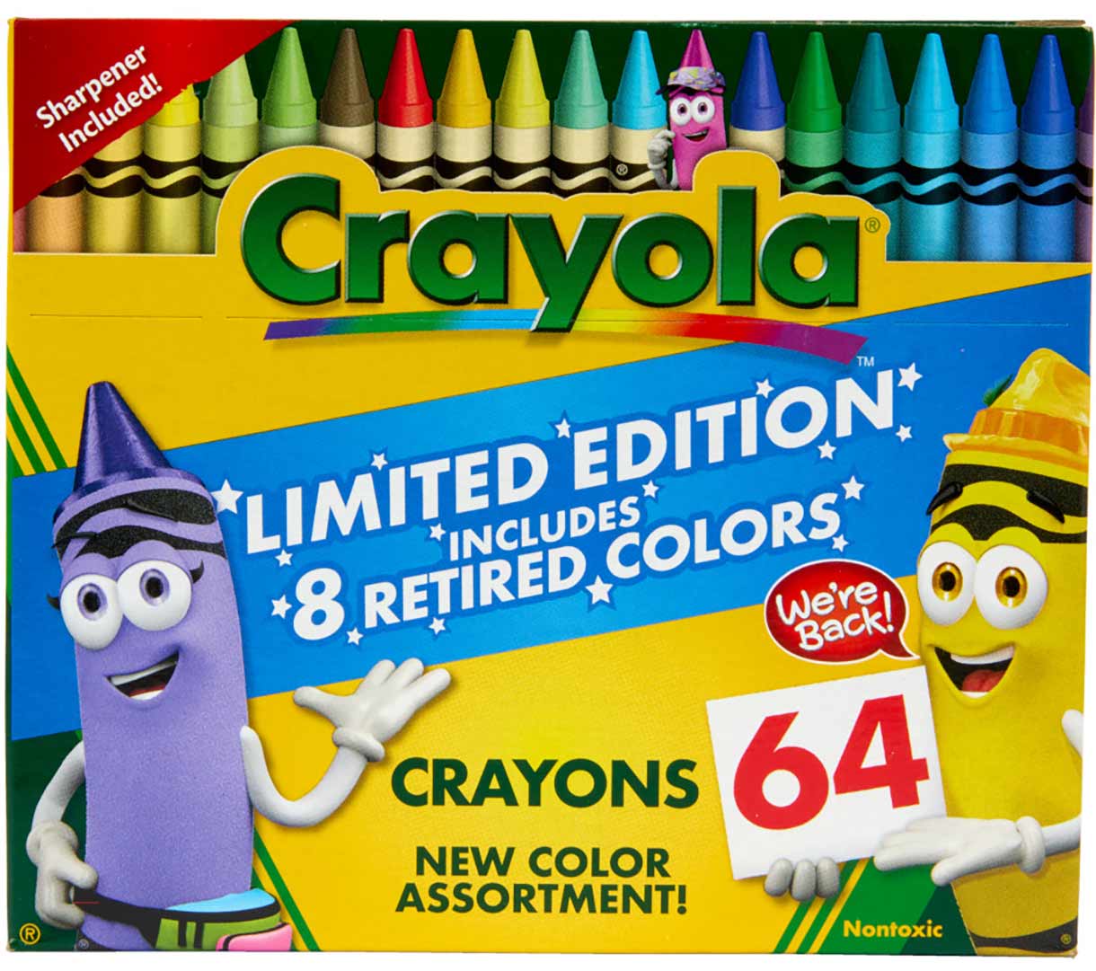 Classic & Limited Edition Retired Crayons. 64 count. front view.