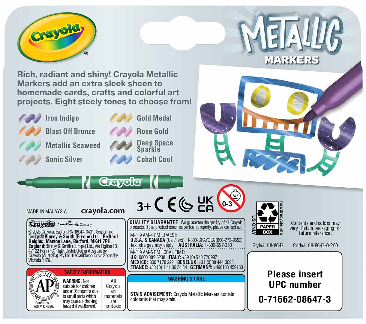 Metallic Marker Set 8 count back view