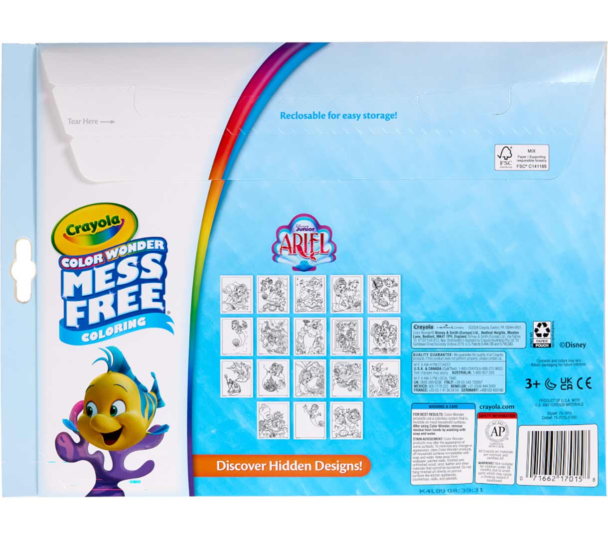 Color Wonder Mess Free Ariel Coloring Pages & Markers. back view.