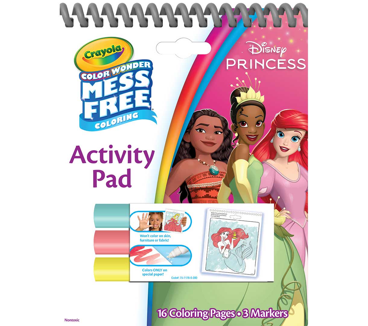 Color wonder mess free disney activity pads. 3 count. Princess front view.