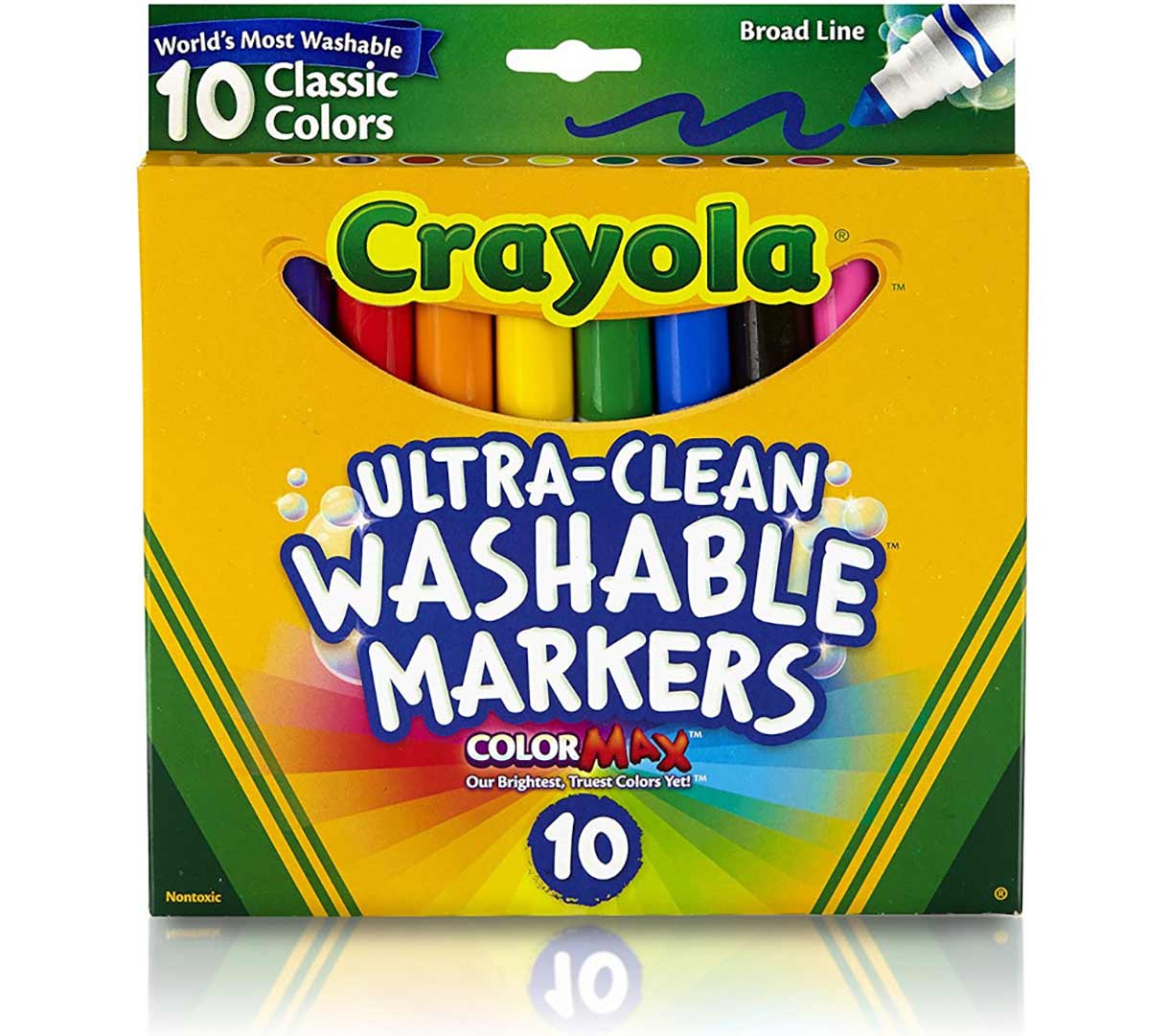 Back to School Supplies Bundle. 10 count Washable Broad line markers front view.