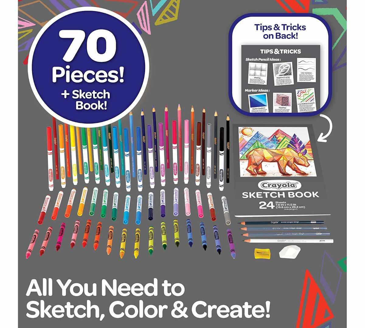 Sketch & Color Art Set 70 pieces! and Sketch Book! All you need to sketch color and create