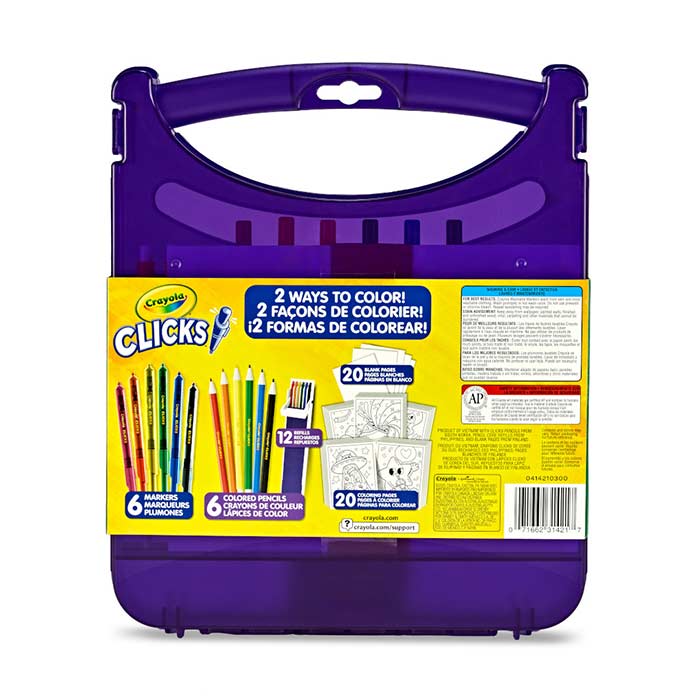 Clicks Art Set, Retractable Markers & Colored Pencils back view.
