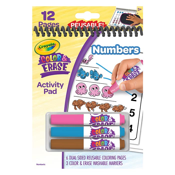 Color & Erase Reusable Activity Pad, Numbers front view.