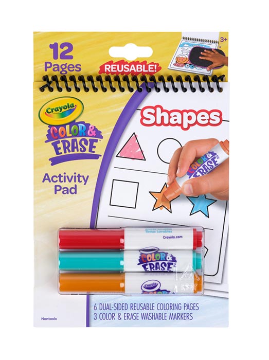 Color & Erase Activity Pad, Shapes front view.