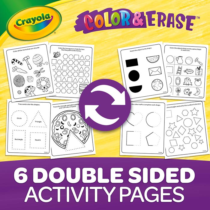 Color & Erase Activity Pad, Shapes. 6 double sided activity pages.